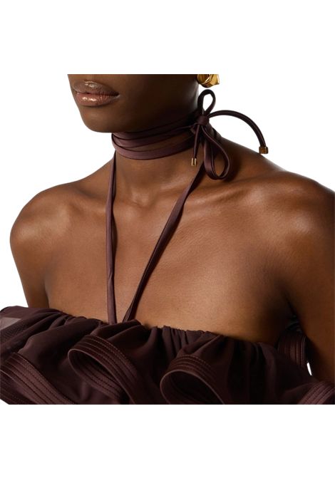 Tuta in raso stretch con maxi ruche ELISABETTA FRANCHI | Tute | TU06562E2644